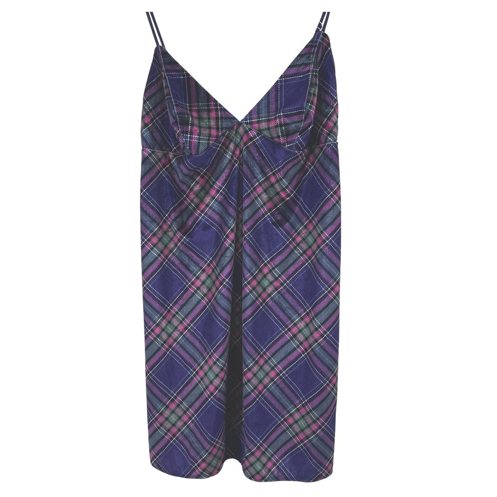 Victoria's Secret Purple Plaid Velvet Slip Dress XL Chemise Nightie Adjustable‎